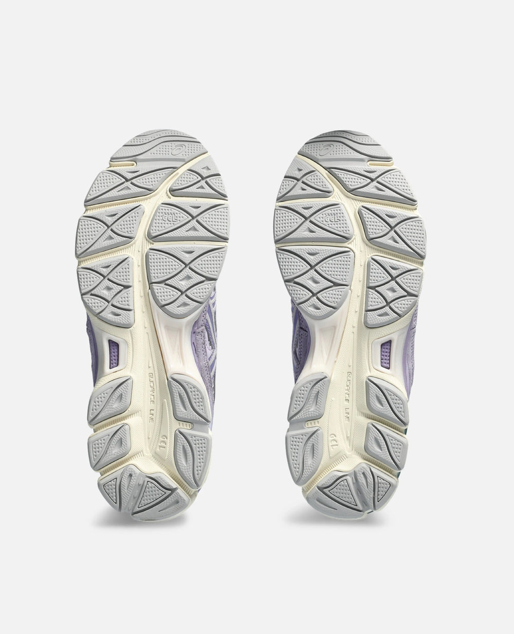 Outsole tread details of Asics Gel-NYC sneakers in Cement Grey and Ash Rock.