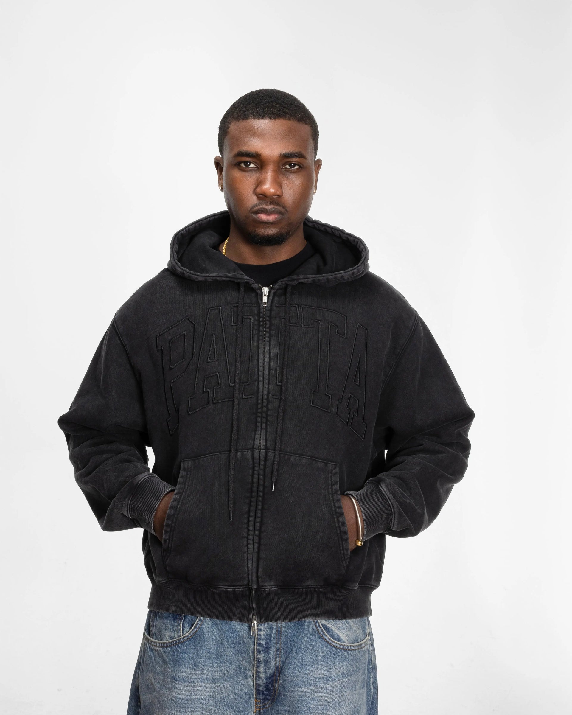Patta Loopback Logo Zip Hooded Sweater (Moonless Night) Patta